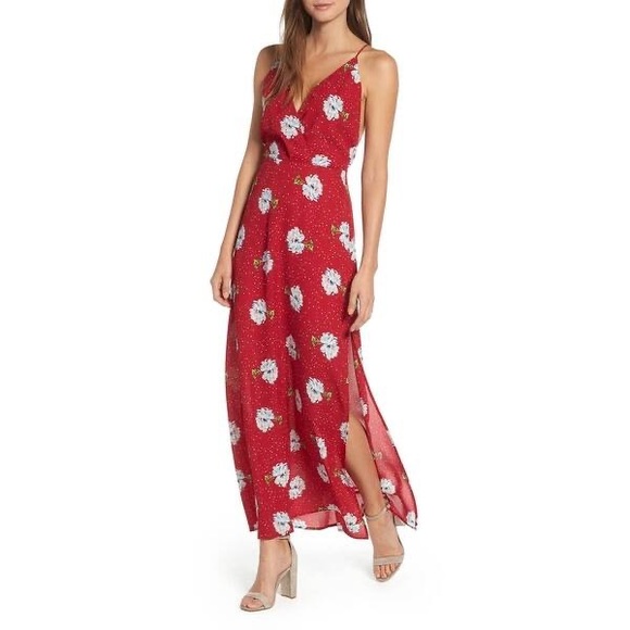 Lush Dresses & Skirts - 3/$50 LUSH FLORAL SURPLICE RED BLUE MAXI DRESS